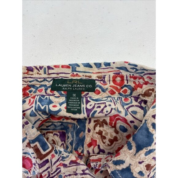 Lauren Ralph Lauren lightweight Western aztec Button Down roll‎ tab size 1X - Picture 4 of 16